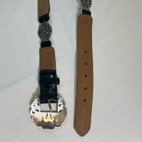 Brighton Rhinestone Croc Embossed Leather Belt 34 - Picture 4 of 10